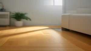 Robô aspirador de alta performance realizando a limpeza em uma sala de estar moderna.