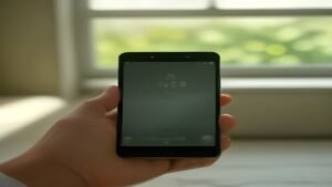 Smartphone moderno exibindo o aplicativo Mi Home para configuração de dispositivos Xiaomi.