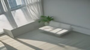 Robô aspirador WAP Robot W90 limpando o chão de uma sala de estar moderna e iluminada.