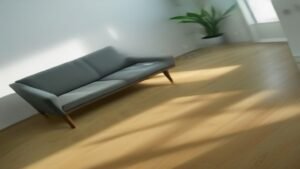Robô aspirador WAP Robot W90 limpando o chão de uma sala de estar moderna e iluminada.