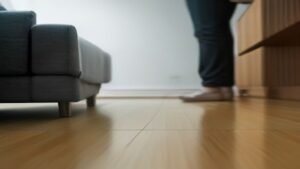 Aspirador robô Electrolux ERB10 passando embaixo de um sofá moderno para limpeza.