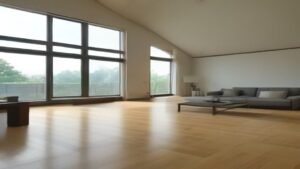 Robô aspirador Roomba Combo j9+ limpando o chão de uma sala de estar moderna e iluminada.