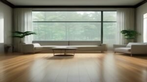 Robô aspirador Roomba Combo j9+ limpando o chão de uma sala de estar moderna e iluminada.
