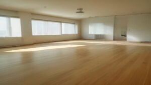 Robô aspirador Roomba Combo j9+ em uma sala de estar moderna e minimalista.