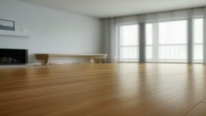 Robô aspirador Roomba Combo j9+ realizando a limpeza em uma sala de estar moderna com piso de madeira.