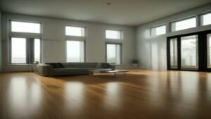 Robô aspirador Roomba Combo j9+ limpando o chão de uma sala de estar moderna