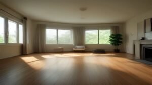 Robô aspirador Roomba Combo j9+ posicionado em uma sala de estar moderna e organizada.