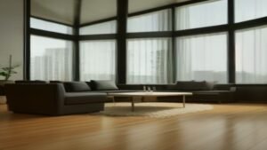 Robô aspirador Roomba Combo j9+ limpando piso de madeira em sala moderna com luz natural.