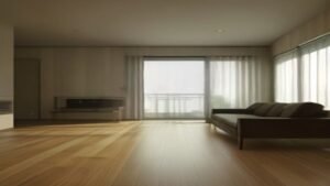Robô aspirador Roborock Q7 limpando o piso de uma sala de estar moderna e minimalista.