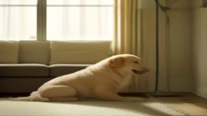 Pessoa limpando sofá com aspirador vertical Philco para remover pelos de animais de estimação.