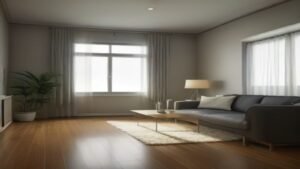 Aspirador Samsung Jet 65 Pet em uma sala de estar moderna e iluminada.