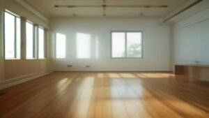 Aspirador sem fio Samsung Jet 65 Pet em uma sala de estar iluminada e moderna.