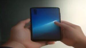 Smartphone Xiaomi S40 em destaque sendo segurado, com foco na tela e na autonomia de bateria.